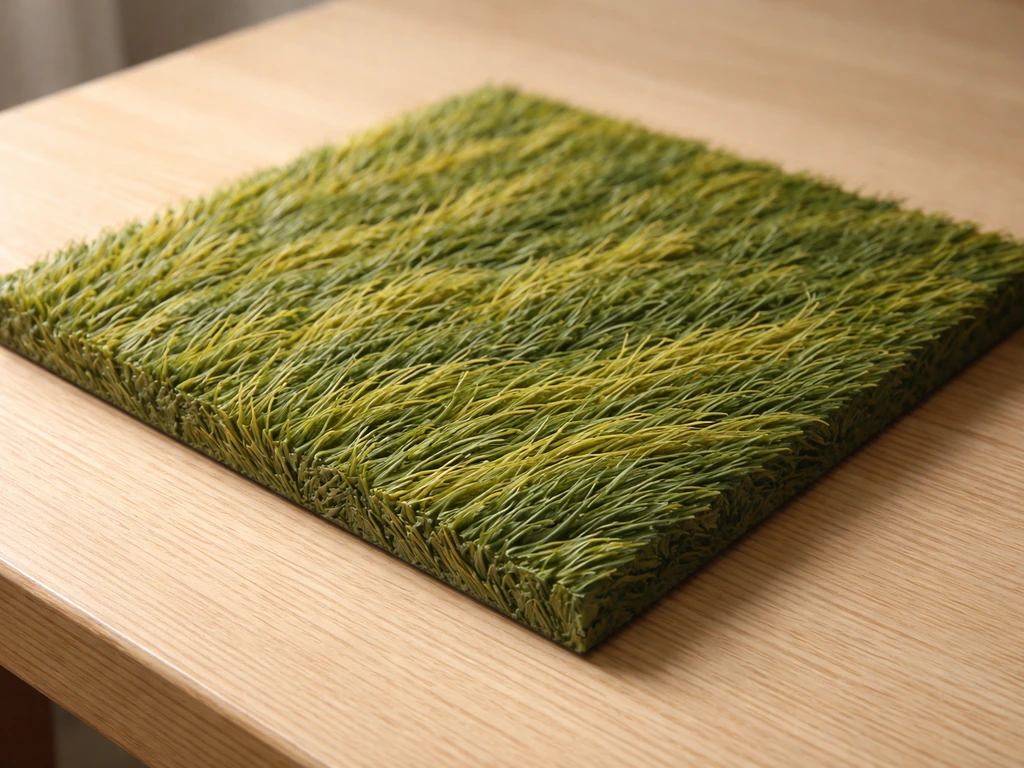 Surface d’herbe peinte au relief au blender, brins visibles et texture vivante, lumière naturelle.