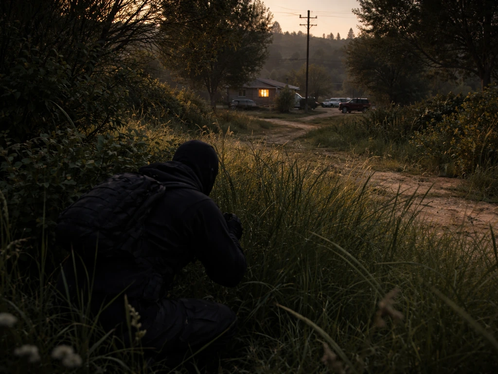 Capture réaliste de GTA 5 : une cachette dans l’herbe, approche furtive avec végétation au premier plan.