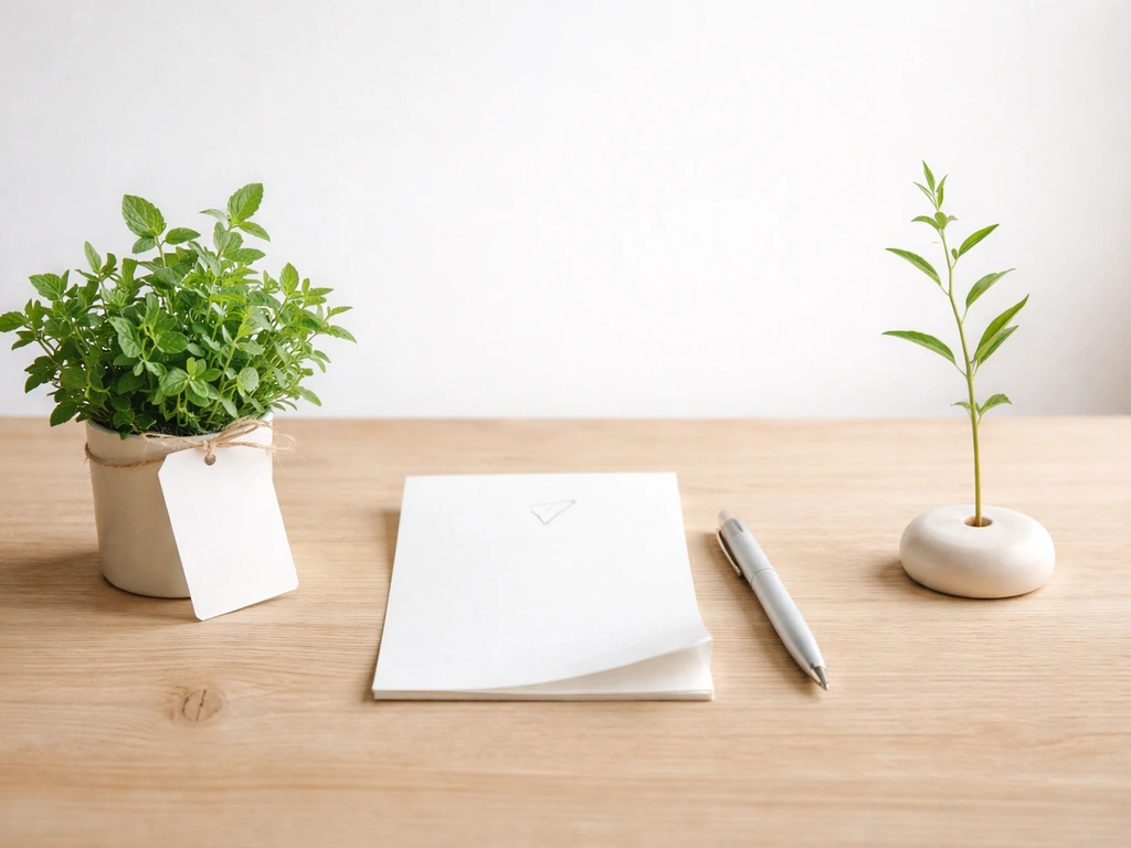 Photo minimaliste montrant deux petites plantes étiquetées différemment pour illustrer “Annette herbe” (prénom vs botani