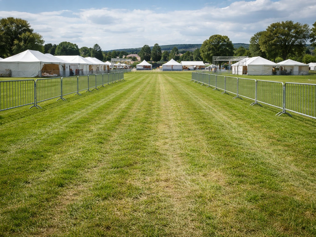 Champ et installations en plein air à Poussay (Vosges) pour illustrer le lieu du Salon de l’herbe 2026.
