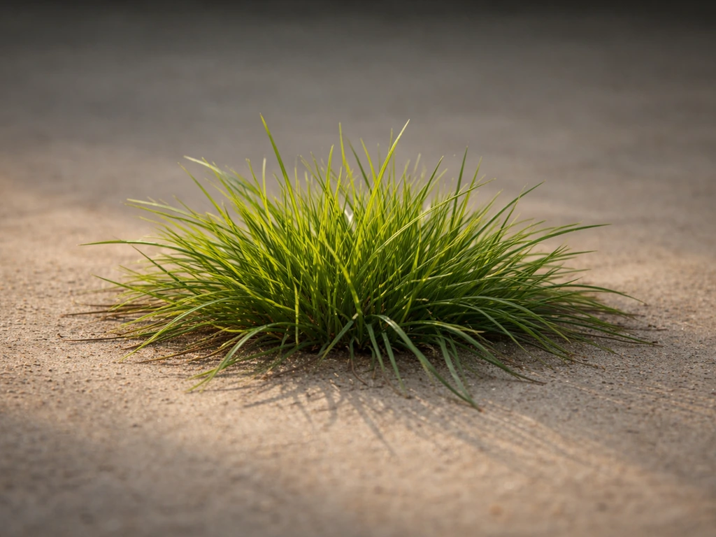 Plan rapproché d’une touffe d’herbe dans la lumière, avec ombres et valeurs distinctes par zones
