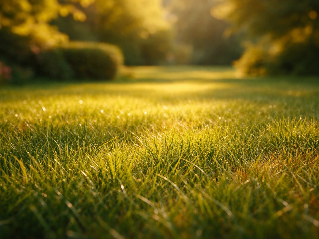 Gros plan sur l’herbe verte et dorée éclairée par le soleil, variations de couleurs évoquant les saisons.