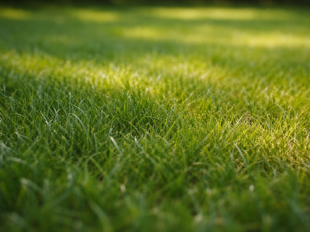 Pelouse en gros plan montrant des verts froids et chauds avec valeurs et contrastes naturels.